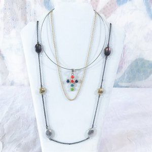 3 Necklace Lot Monet JCP Marie Jennifer MJ Enamel Cross Chain Station Statement